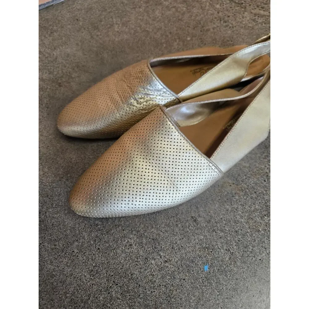 Leather Craft Vintage Gold Perforated Slingback Flats Sonia 2 Shoes‎ Size 9
